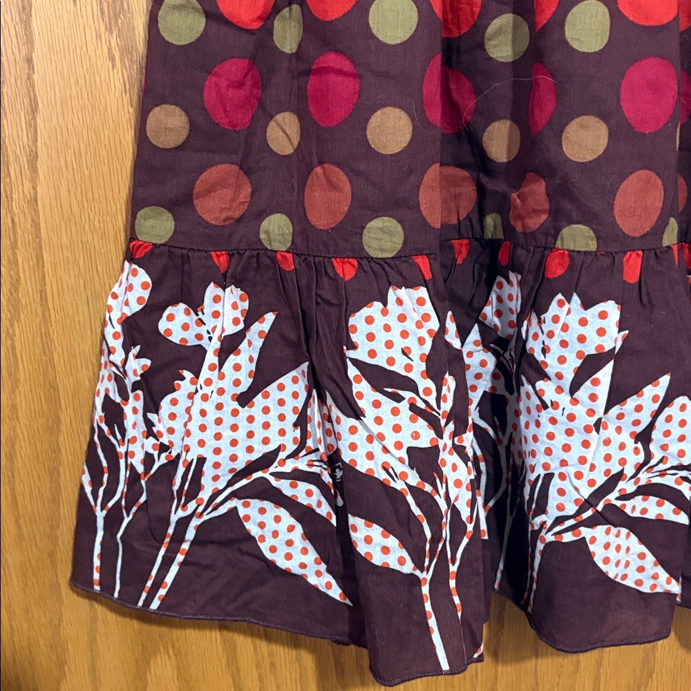 Charlotte Russe Y2K polka dot floral print skirt 100% cotton granola - Picture 2 of 6